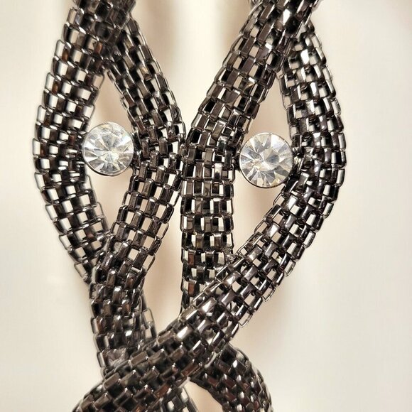 Long Hematite tone Necklace, Gunmetal Tone Two Strand Chain Necklace - Picture 5 of 16